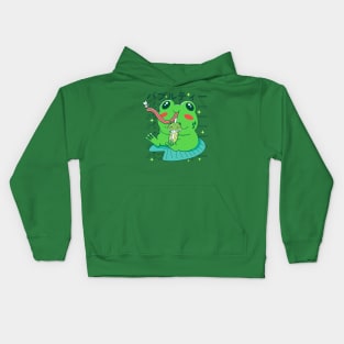 Kawaii Frog Anime Bubble Tea Kids Hoodie